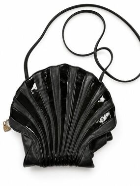 Vintage Black Shell Crossbody Bag patent leather - gold tone hardware.